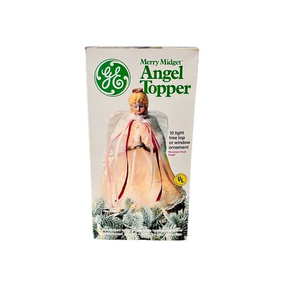 Vintage Merry Midget Angel Christmas Tree Topper GE 10 Light Set 9" Tall - Picture 9 of 10